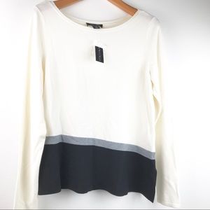 New WHBM Colorblock Career Sweater Top Cream XL